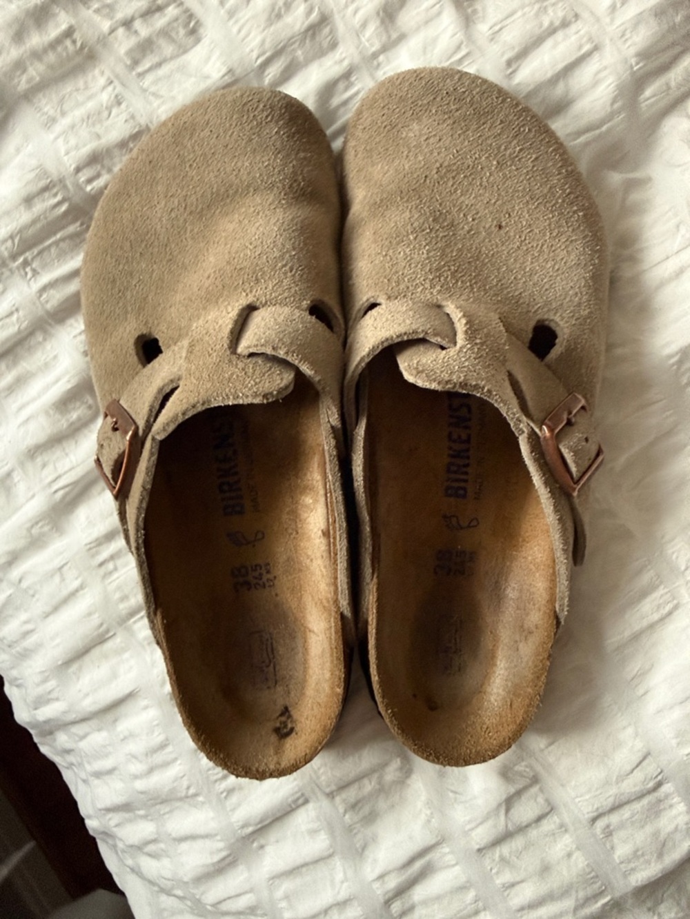 Birkenstock Suede Slip-On Clogs in Light Taupe